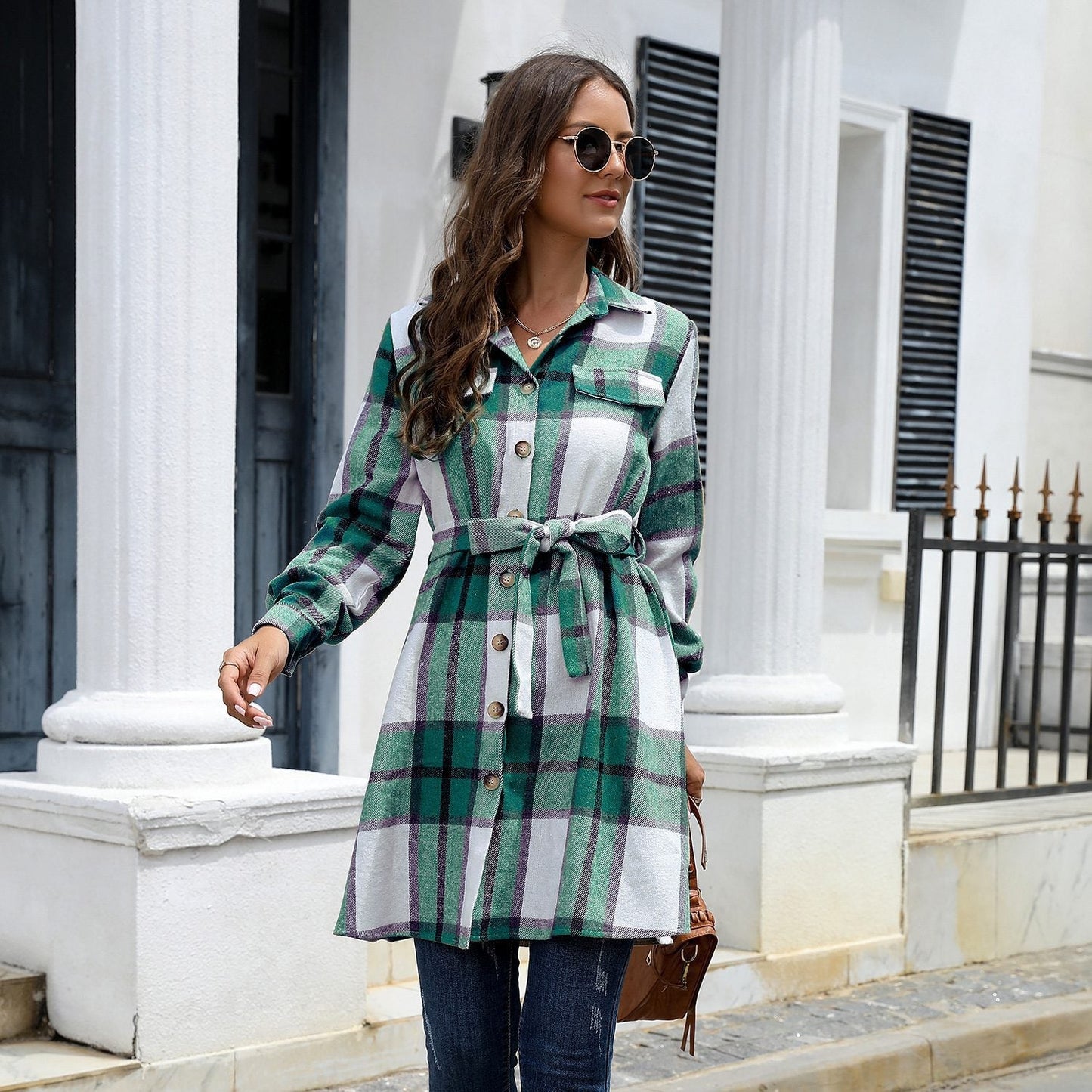 WW | Hemdblusenkleid - Verstellbarer Taillengürtel - Weiche Flanellmischung - Lässiger Herbststil