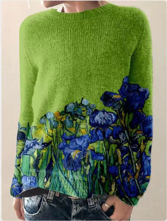 WW | Gestrickter Damenpullover mit 3D-Blumenprint