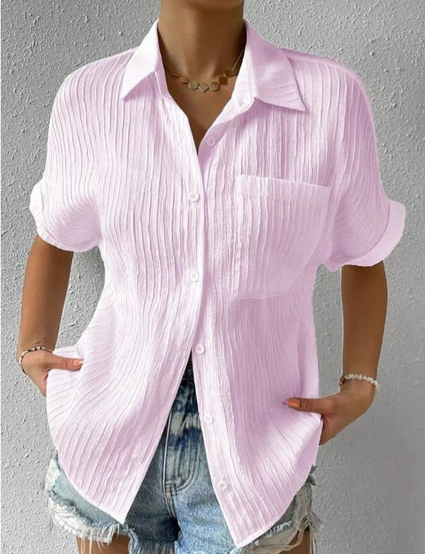Women's short-sleeved blouse with textured upper WW