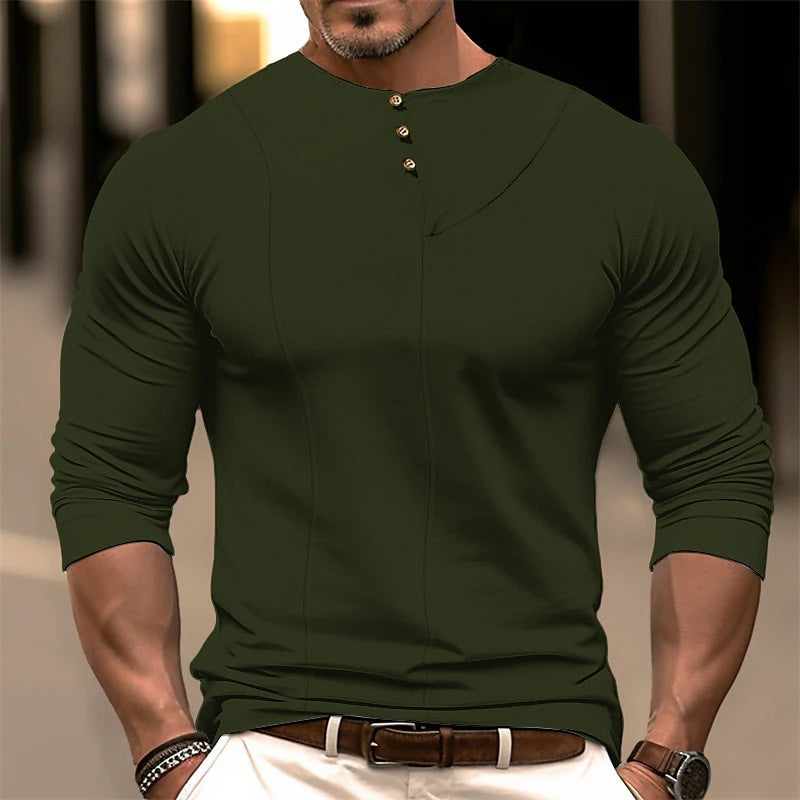 WW | Long-Sleeved Slim Fit Cotton Blend Asymmetrical Button Detail Ergonomic Cut