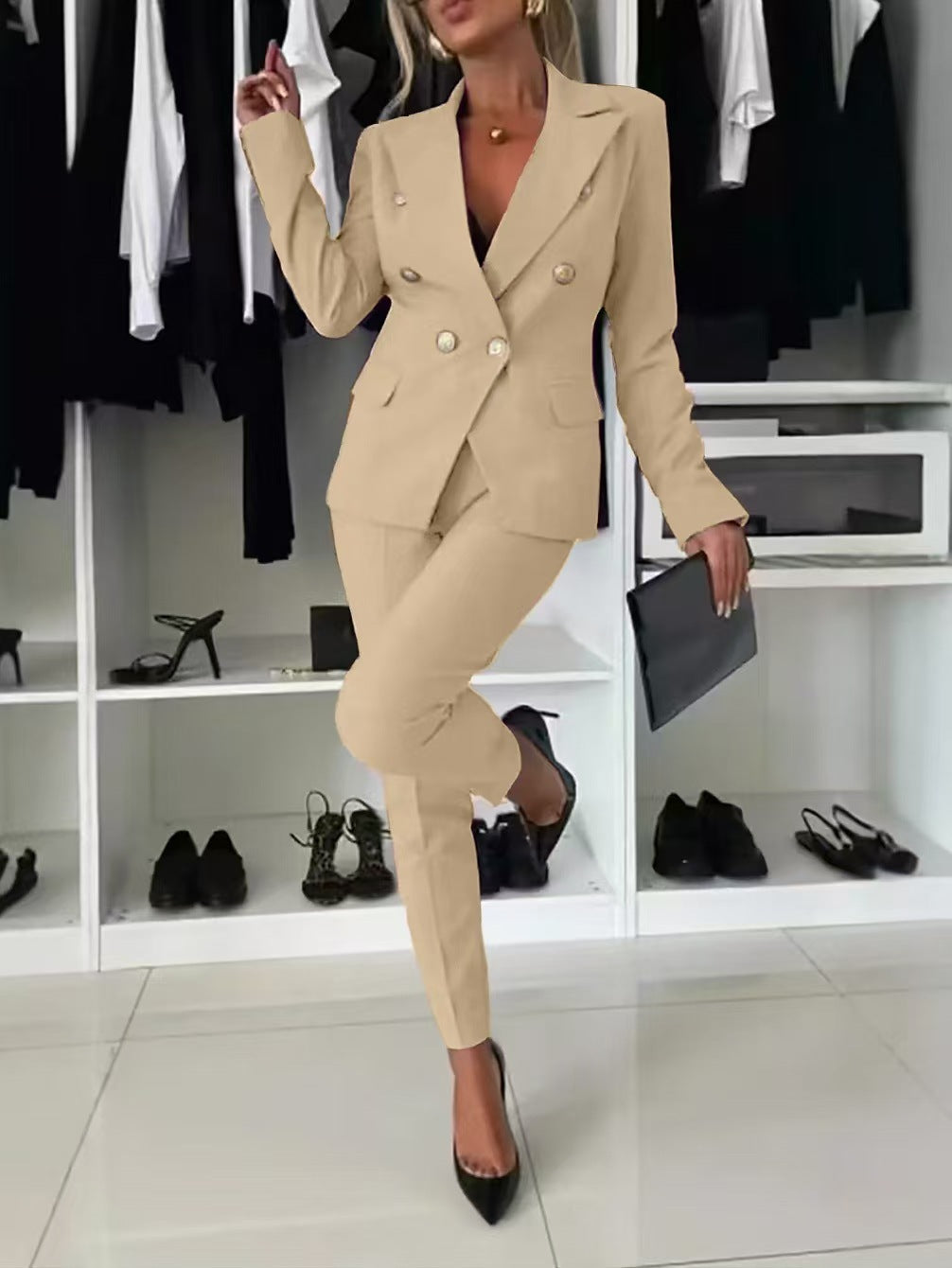 WW | Blazer Slim Passform Doppelreiher Maßgeschneiderte Silhouette Bürobekleidung