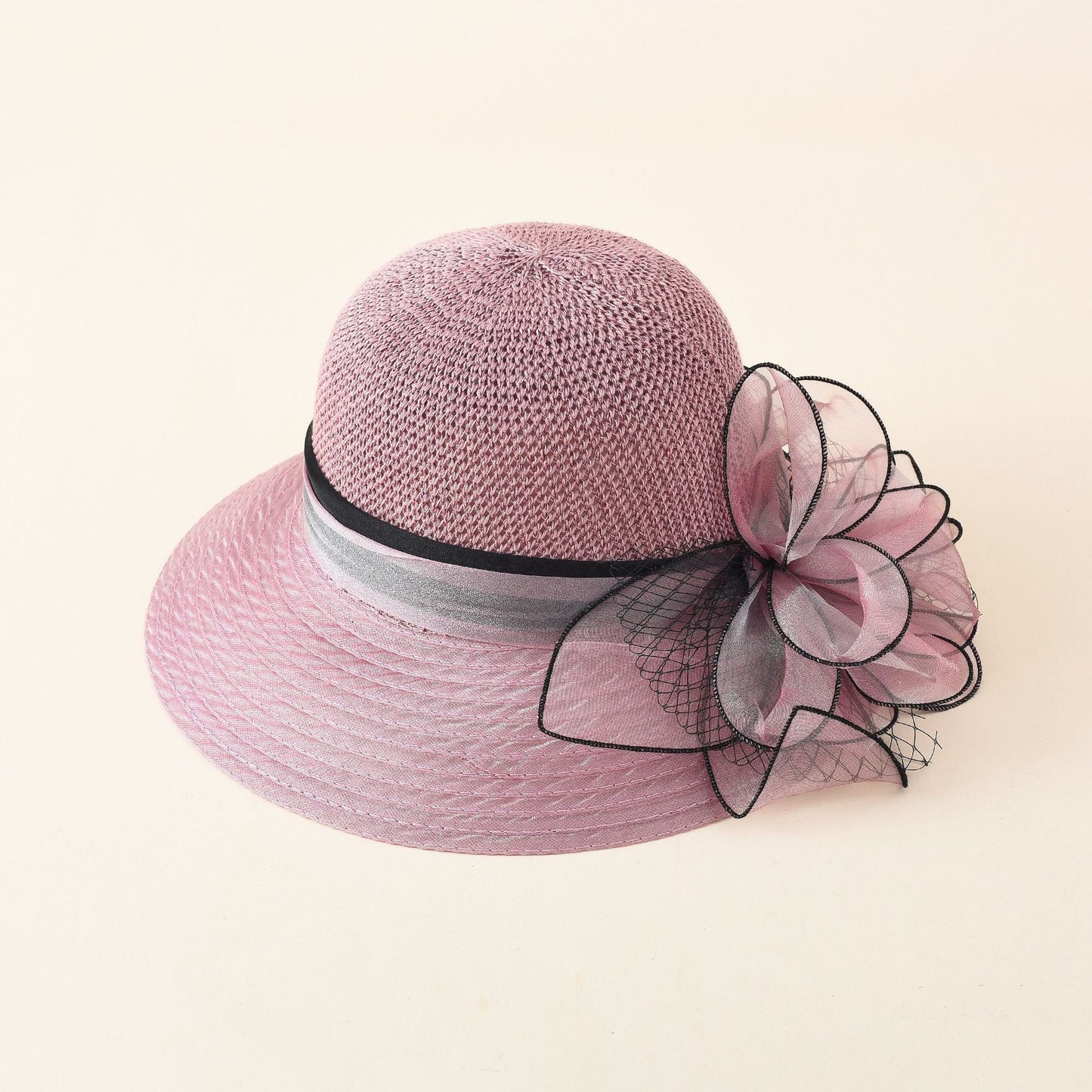 Damen eleganter Sonnenhut mit feiner Schleifenverzierung und breiter Krempe WW