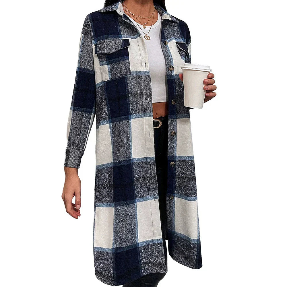 WW | Women's Shirt Jacket – Oversized Fit – Plaid Pattern – Mid Length – Soft Woven Fabric