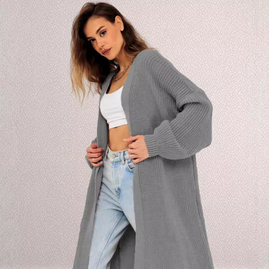 Women's Open-Front Chunky Knit Cardigan with Deep Pockets WW