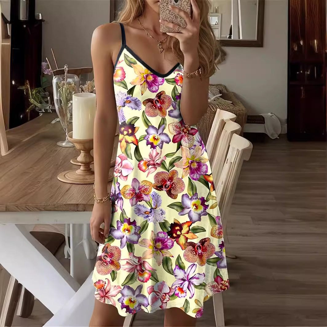 Damen Sommerkleid mit floralem Print und verstellbaren Trägern WW