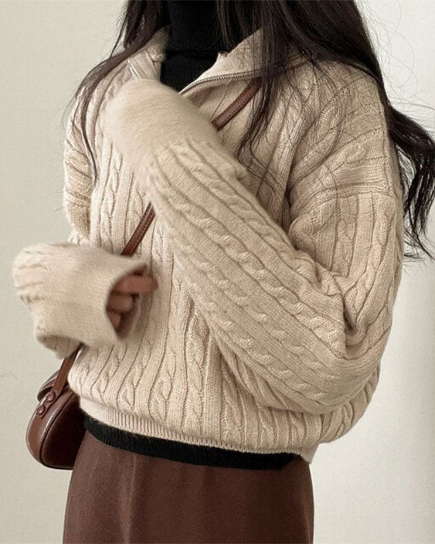 WW Vintage Turtleneck Zipper Twist Knit Sweater