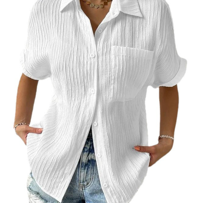 Women's short-sleeved blouse with textured upper WW