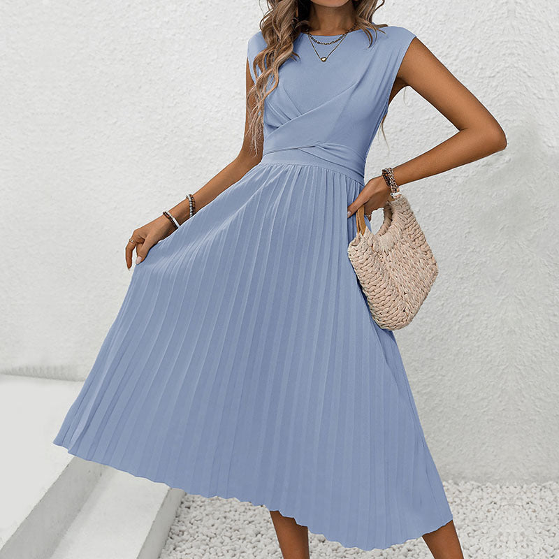 Damen Midi-Kleid mit eleganter Wickeloptik und wehendem Plissee WW