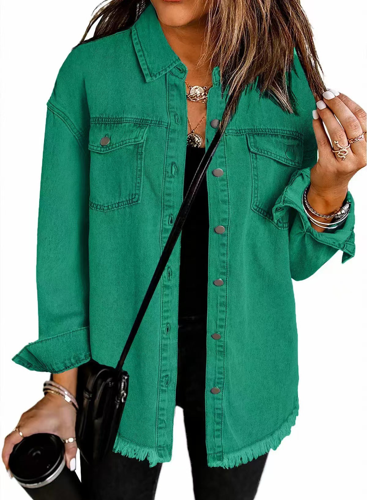 Women's Oversized Denim Shirt with Fringes WW