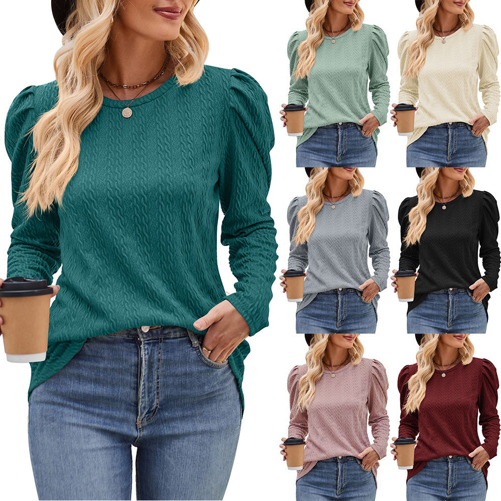 Ladies' elegant long-sleeve shirt with structured pattern and puff sleeves WW