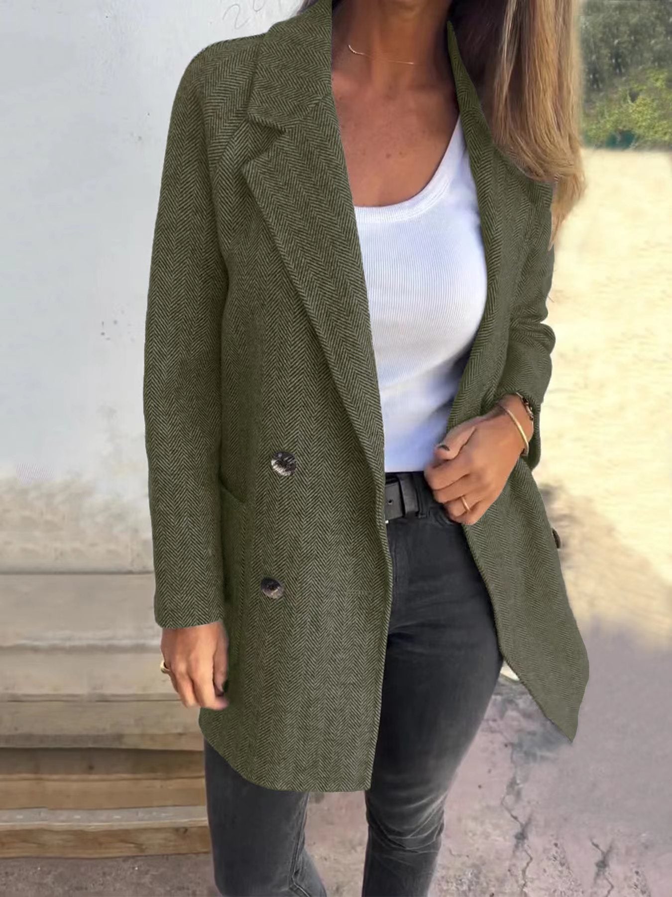 WW | Fitted Virgin Wool Blend Double-breasted Lapel Collar