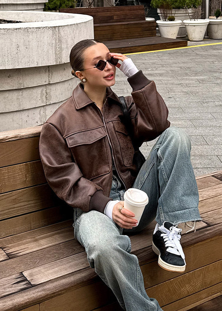WW | Distressed Fauxleder Zip-Jacke