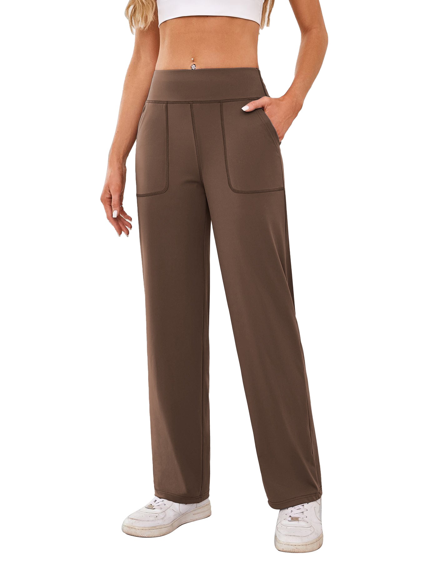 Damen bequeme Freizeithose mit seitlichen Taschen und elastischem Bund WW