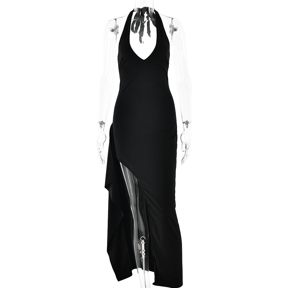 Damen Elegantes Maxikleid mit tiefem V-Ausschnitt und asymmetrischer Drapierung W&W