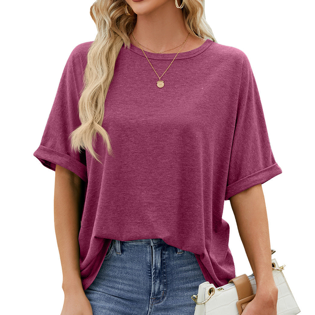 WW | Solid Color Short Sleeve Casual Loose T-Shirt
