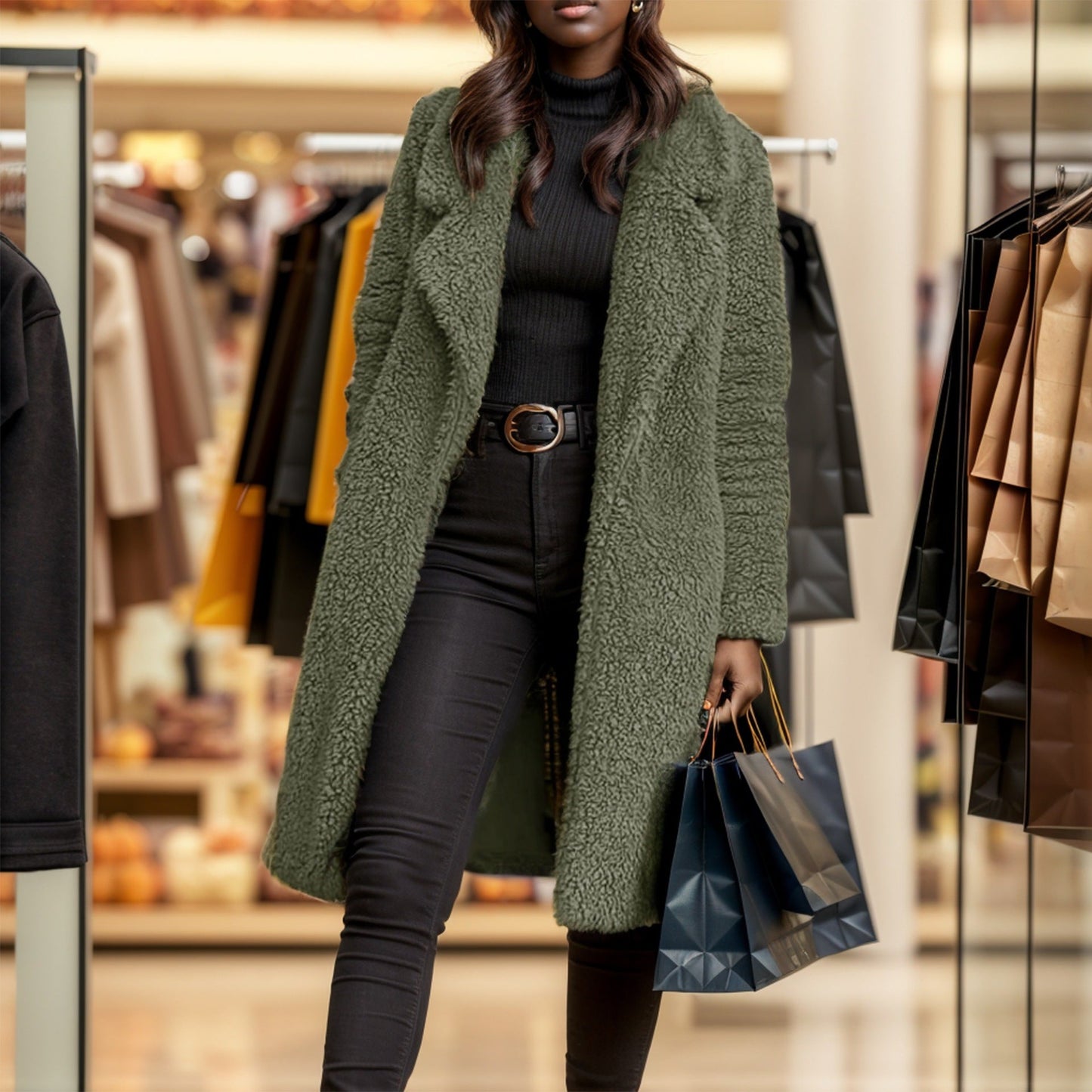 WW | Damen Übergröße Teddyjacke mit Futterkragen