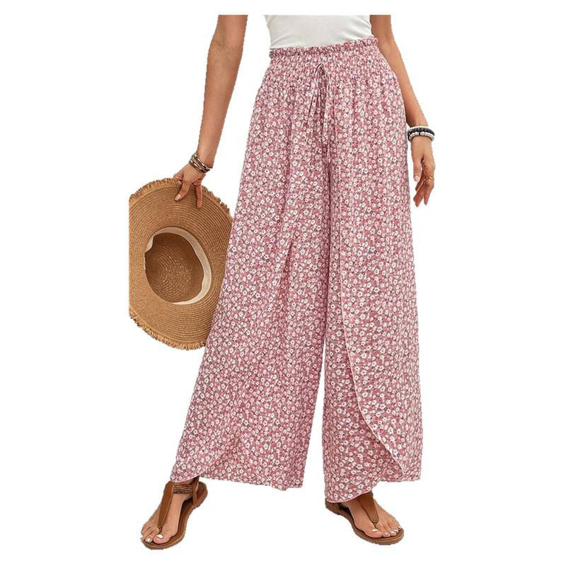 Damen weite Sommerhose mit floralem Muster und elastischem Bund WW
