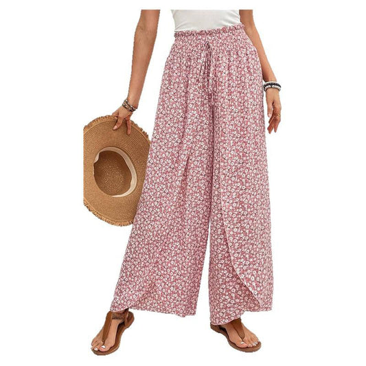 Damen weite Sommerhose mit floralem Muster und elastischem Bund WW