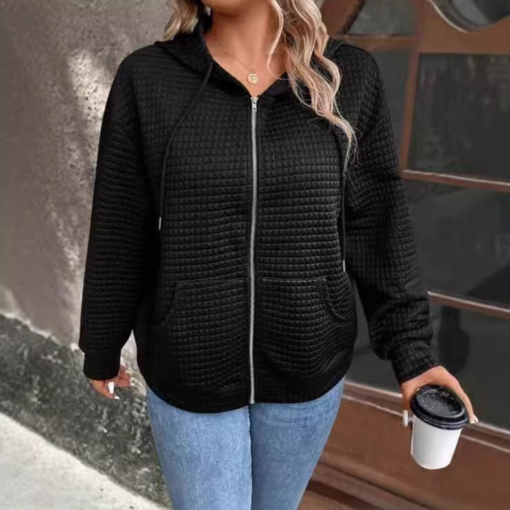 Damen gemütliche Kapuzenjacke aus strukturiertem Material WW