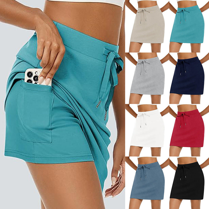 Damen sportlicher Minirock mit verstellbarem Kordelzug und seitlichen Taschen WW