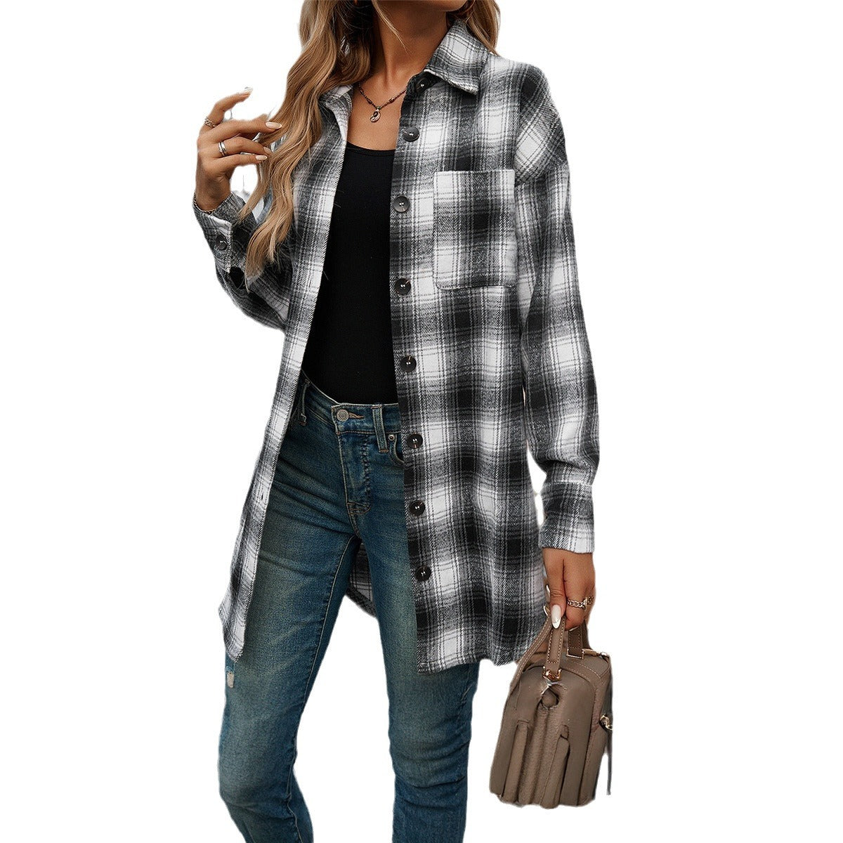 Women's Plaid Overshirt with Casual Fit and Modern Details WW