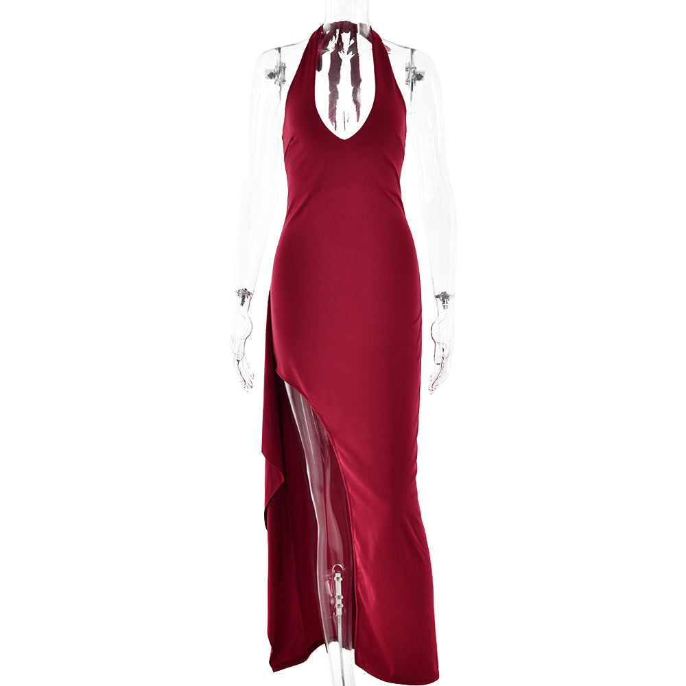 Damen Elegantes Maxikleid mit tiefem V-Ausschnitt und asymmetrischer Drapierung W&W