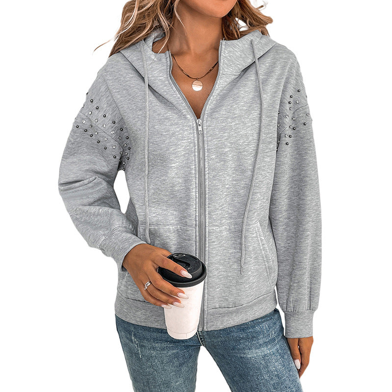 Damen Hoodie mit dekorativen Nieten und lässigem Schnitt WW