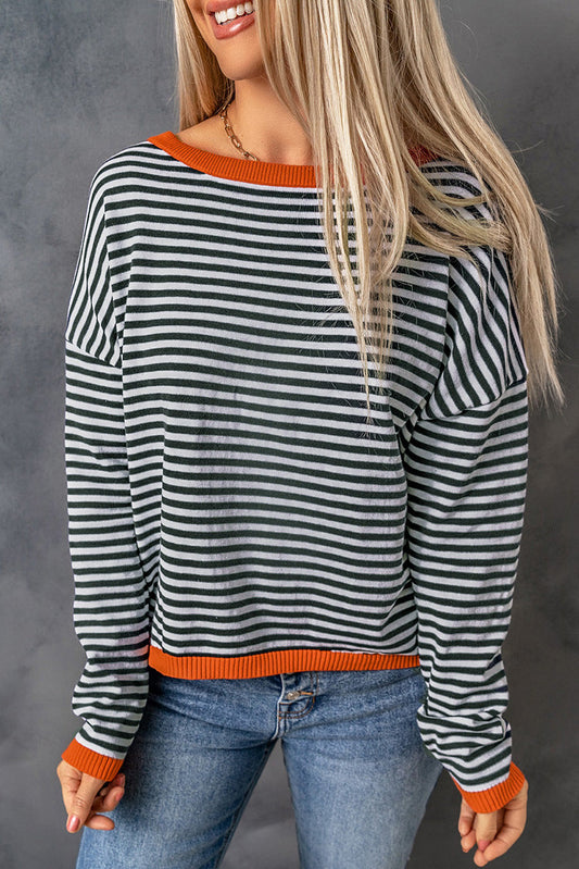 WW Contrast Striped Drop-Shoulder Sweater