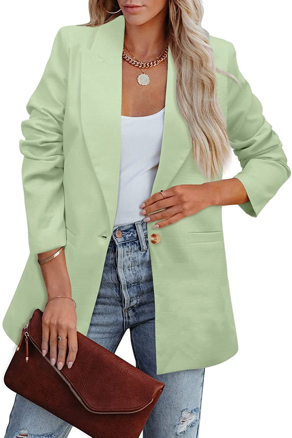 WW | Doppelreihiger Blazer mit Gerafften Ärmeln und Taschen