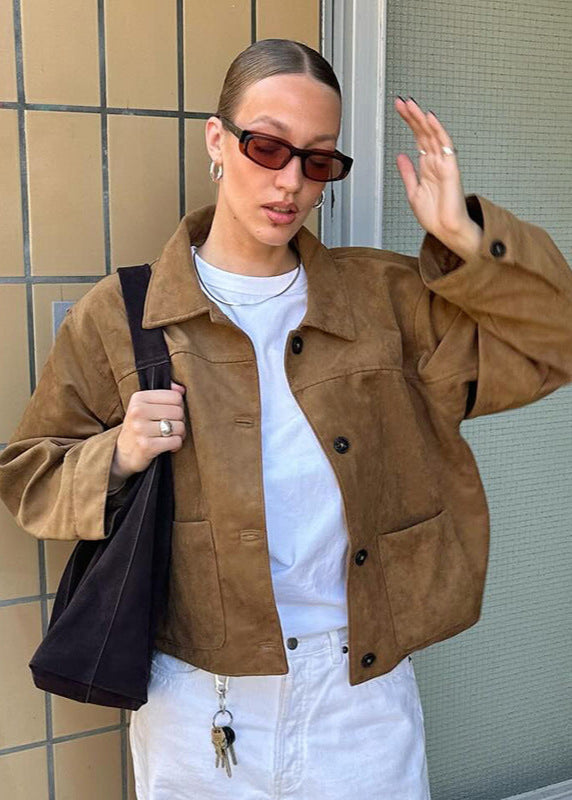 WW | Cropped Wildleder Button-Up Jacke