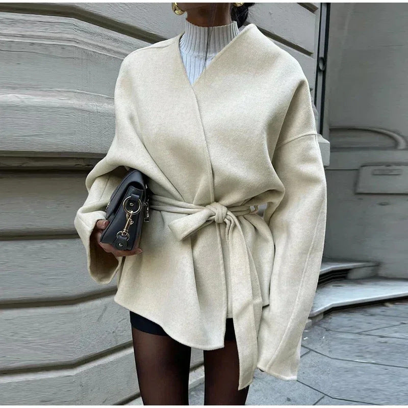 WW | Damen Oversized Wickeljacke Breite Ärmel Stil