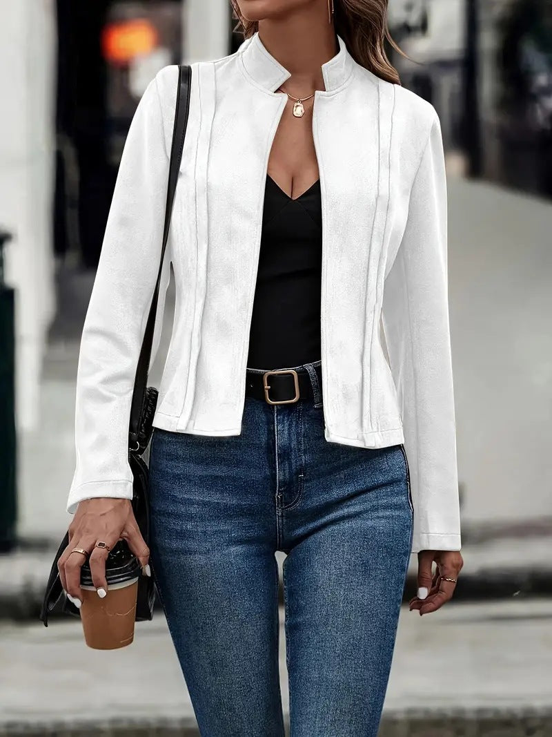WW | Kurzjacke Slim Passform Wollmischung Stehkragen Offene Vorderseite