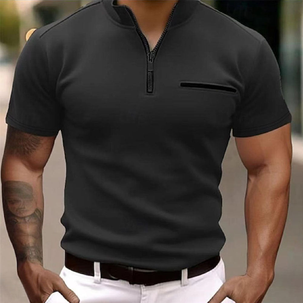 Men's Short Sleeve Shirt with Fashionable Zipper WW