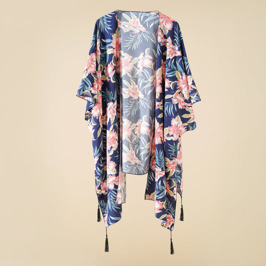 Damen Floral Kimono-Überwurf mit fransigen Details WW