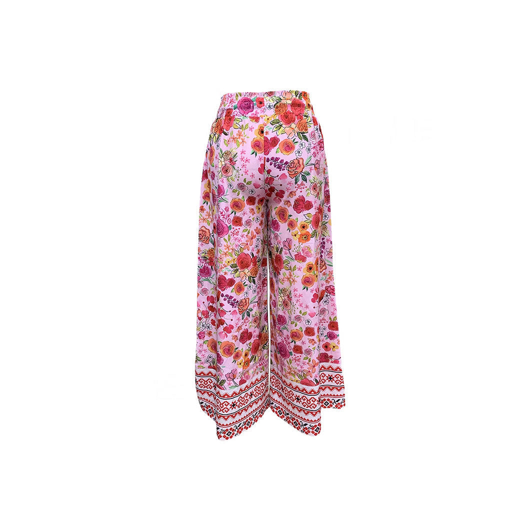 Damen Weite Blumenhose mit elastischem Bund und praktischen Taschen WW