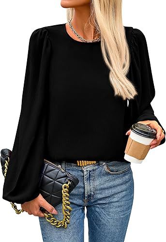 Damen Bluse mit angeschnittenen Ärmeln und eleganten Puffärmeln WW