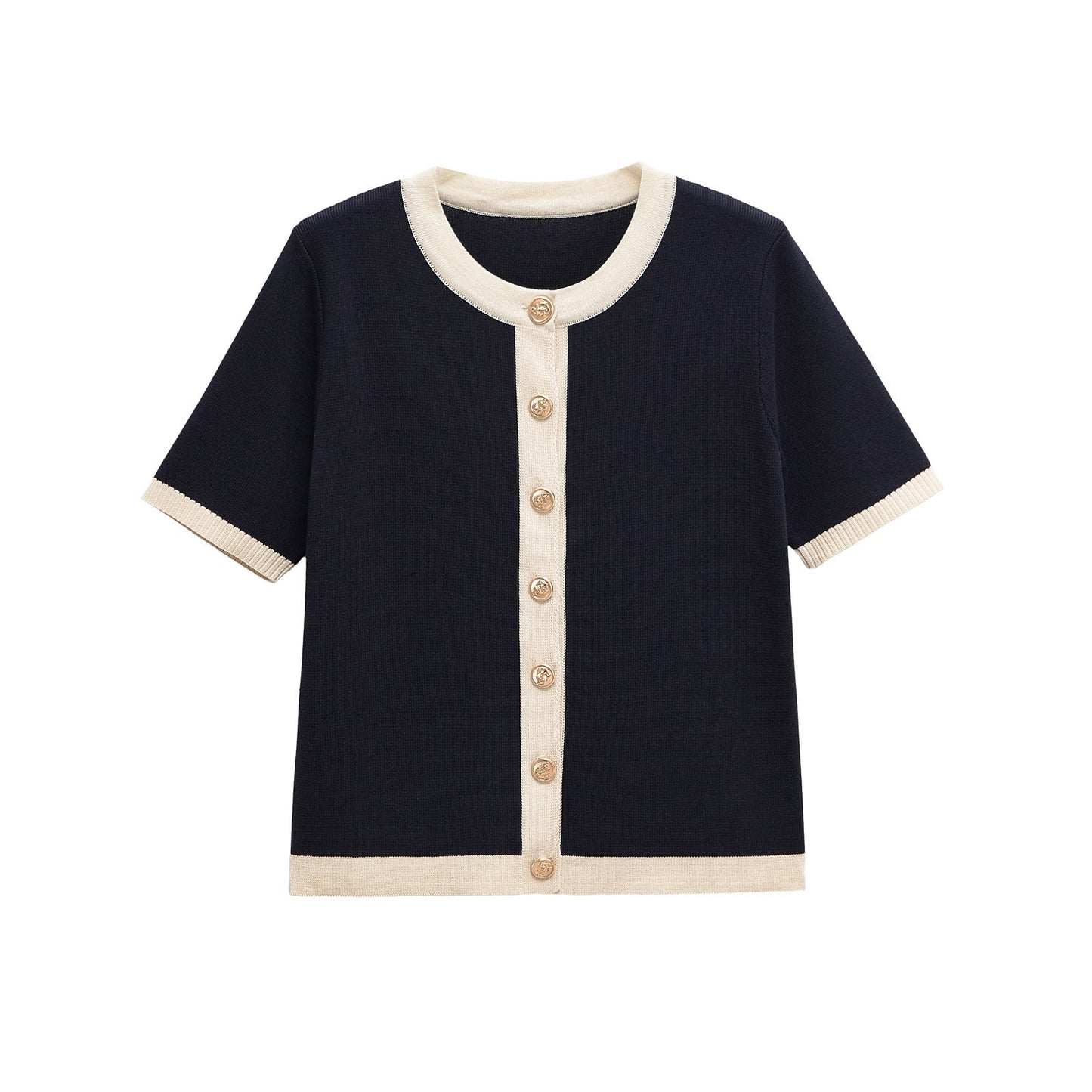 Damen Kurzarm Strickoberteil mit dekorativen Knöpfen und modernem Design WW