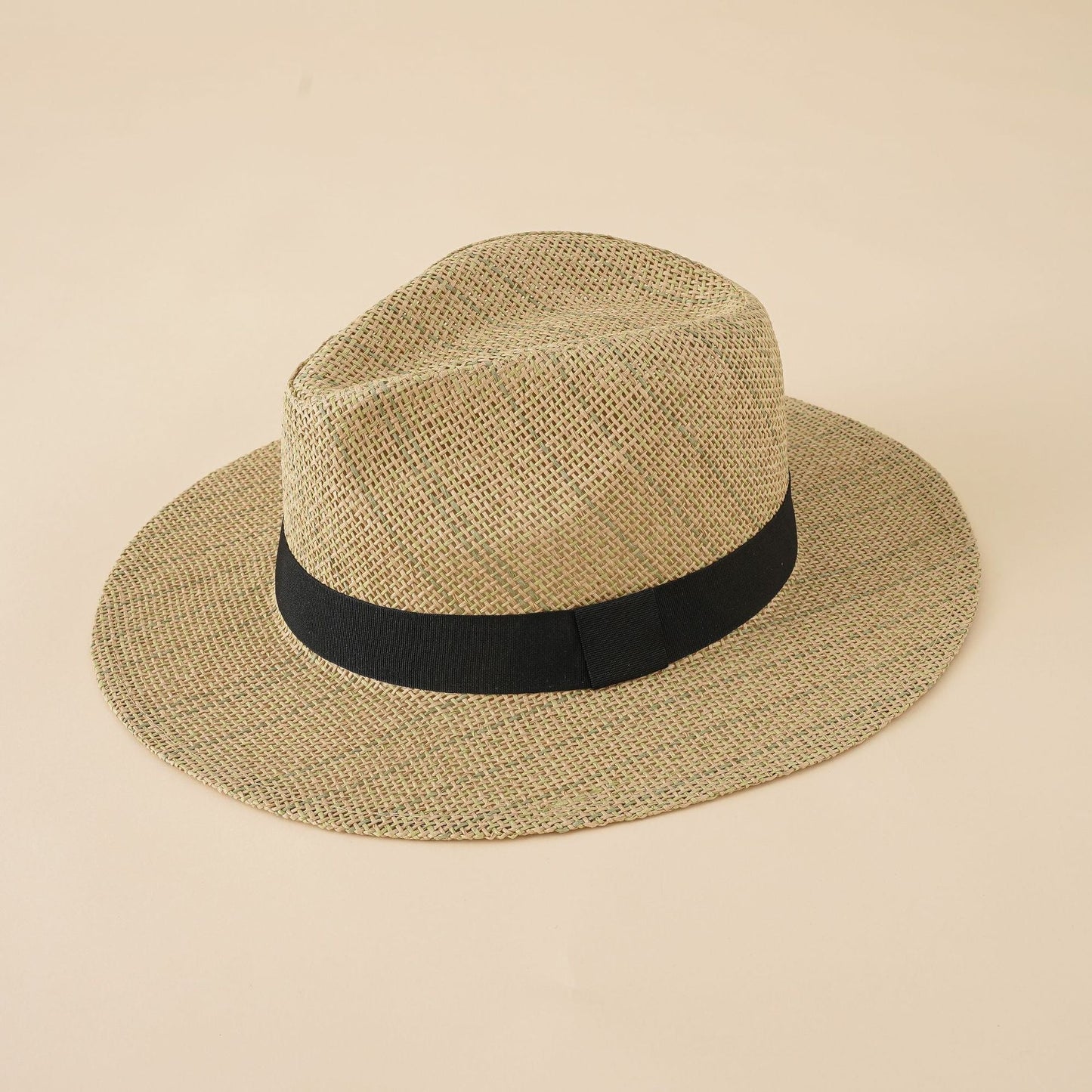 Damen Strand-Fedora-Hut aus atmungsaktivem Naturmaterial mit breiter Krempe und schickem Band WW