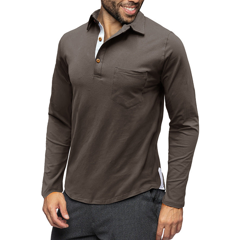 WW | Long-Sleeve Piqué Shirt Slim Fit Cotton Chest Pocket Button Placket