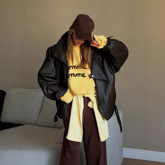 Damen oversized Lederjacke WW