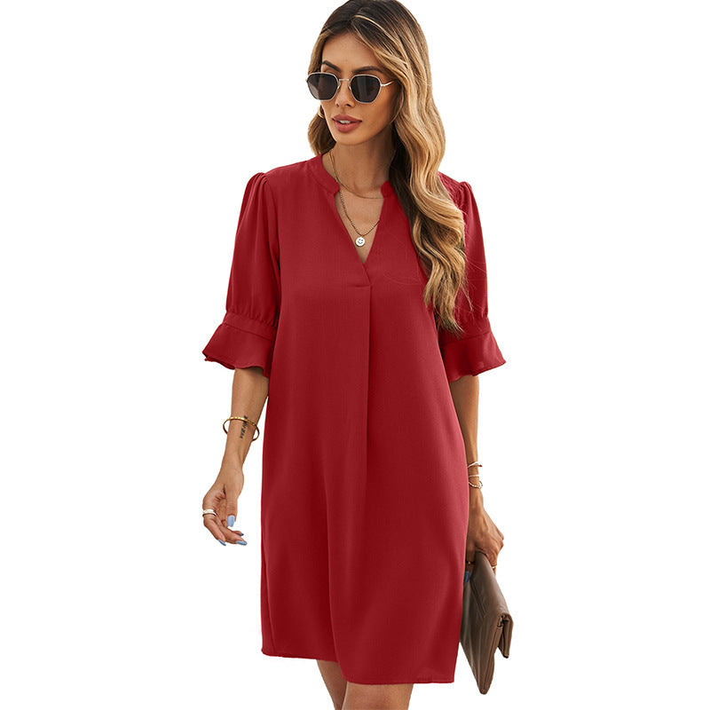 Damen elegantes Minikleid mit vorteilhaftem V-Ausschnitt und puffartigen Ärmeln WW