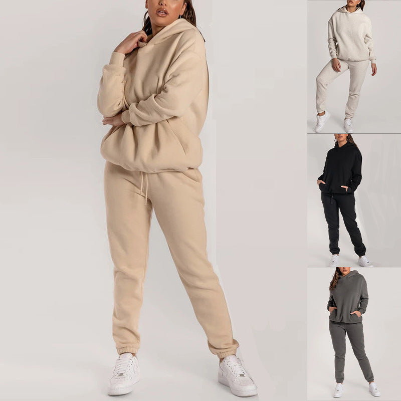 Damen Lässiger Hoodie-Trainingsanzug mit praktischen Taschen und elastischem Bund WW