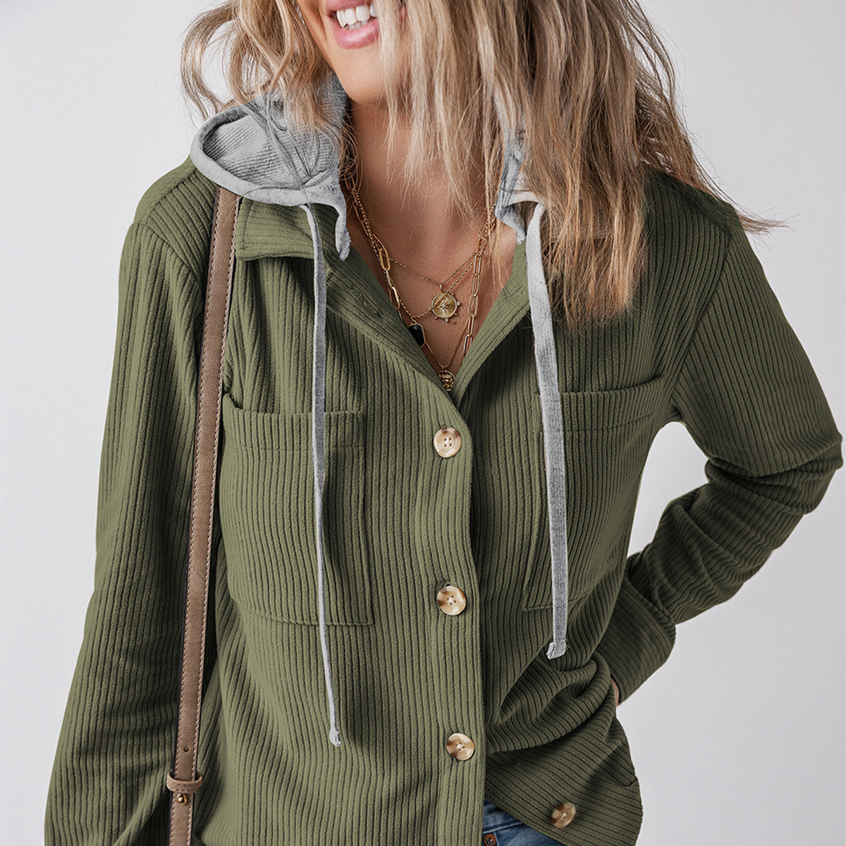 WW | Women's Ribbed Hoodie Jacket Casual Style