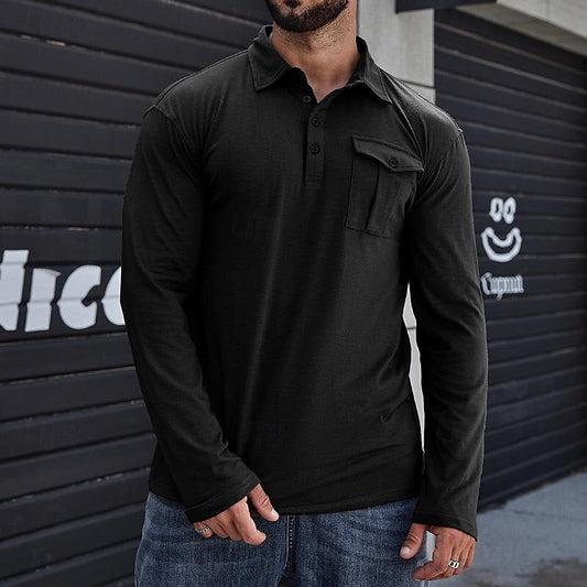 WW | Henley Polo Shirt Cotton Regular Fit Long Sleeves Chest Pocket
