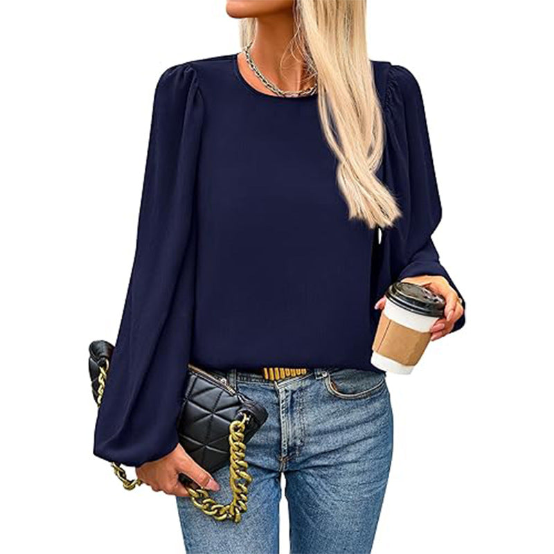 Damen Bluse mit angeschnittenen Ärmeln und eleganten Puffärmeln WW