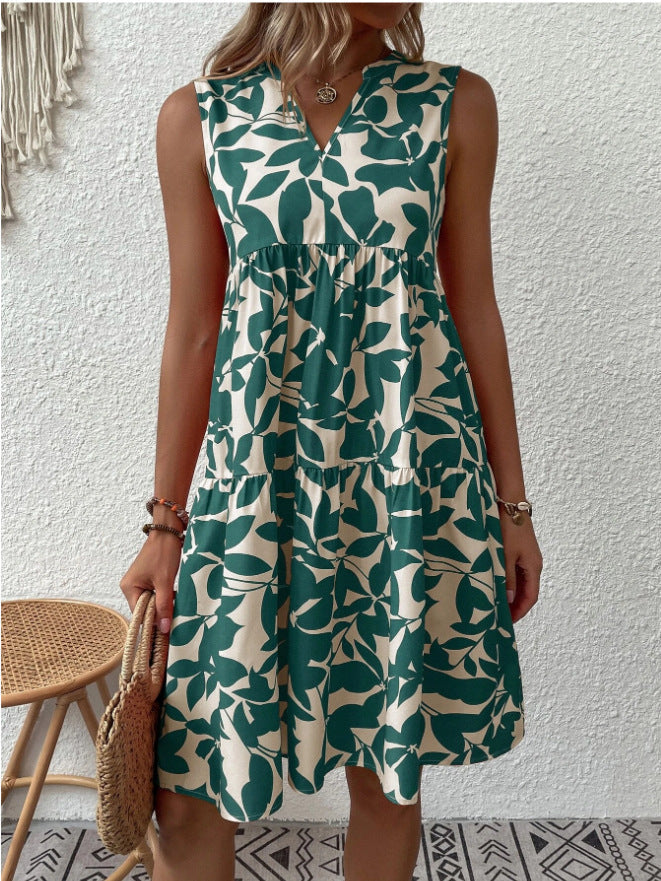 Damen luftiges ärmelloses Sommerkleid mit floralen Mustern und weitem Schnitt WW