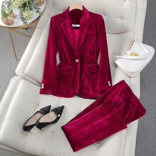 WW | Blazer Dress Set Tailored Fit Velvet Finish Formal Style