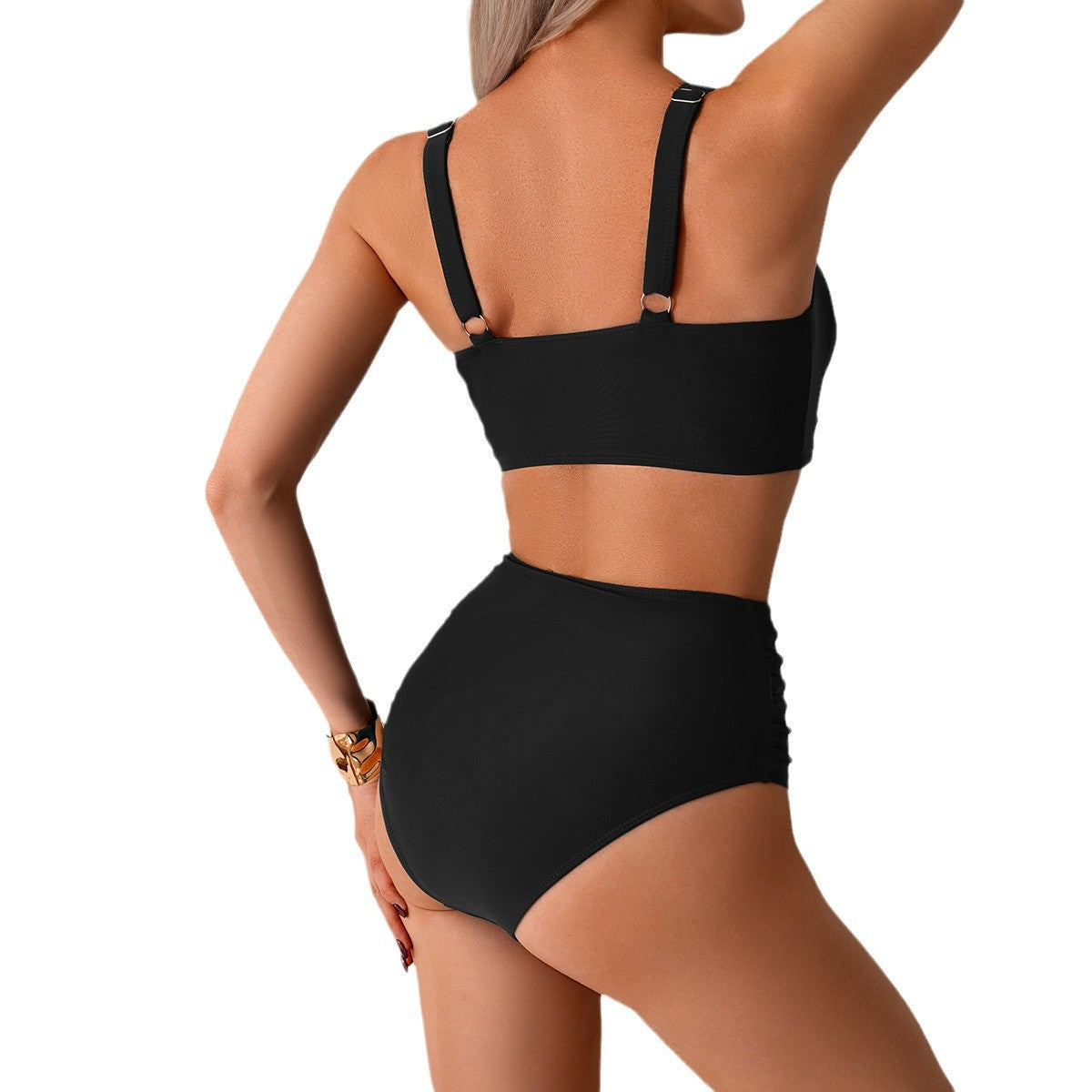 Women's High-Waisted Bikini Set with Knot-Front Top and Figure-Flattering Design WW