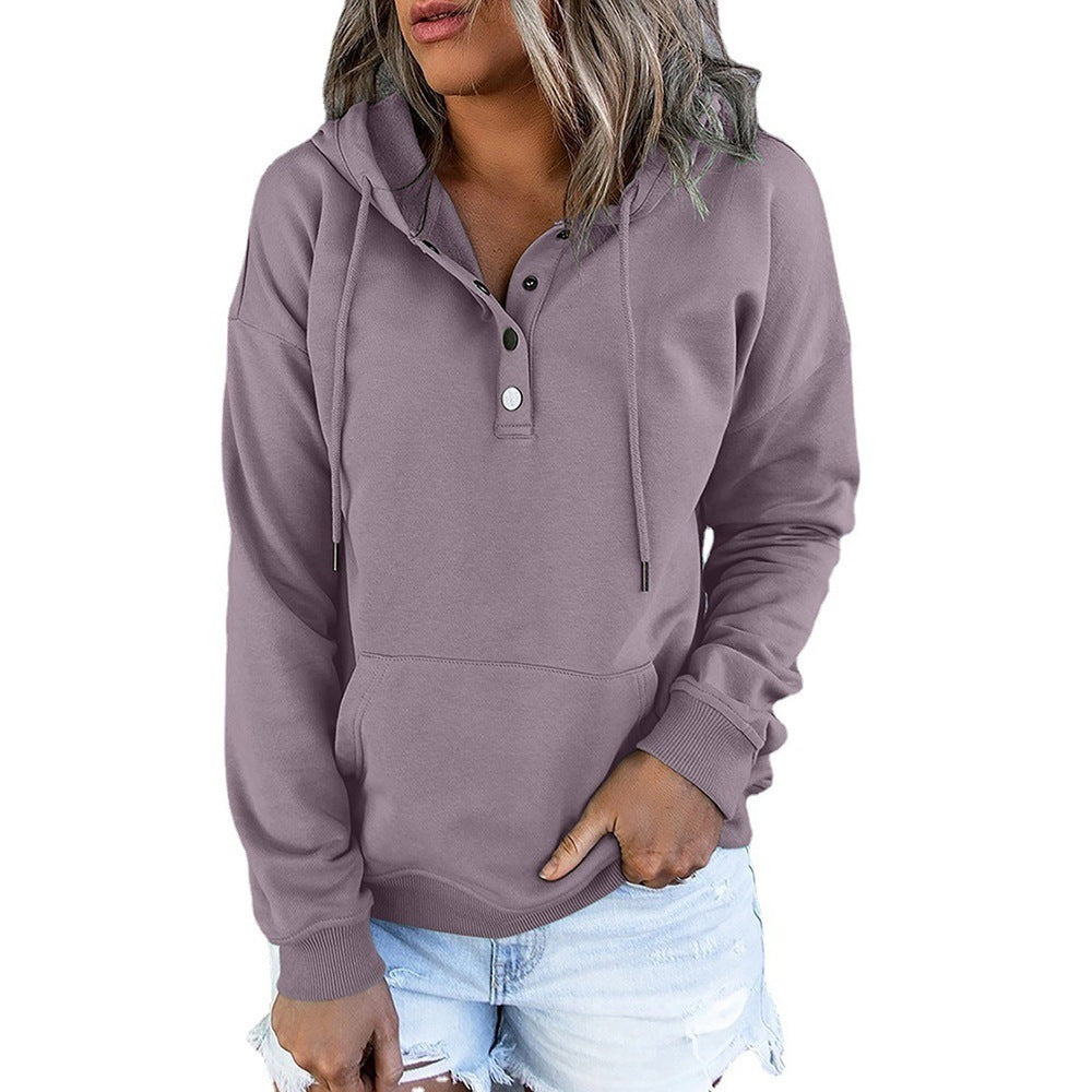 Damen Kapuzenpullover mit Knopfleiste und lässigem Schnitt WW