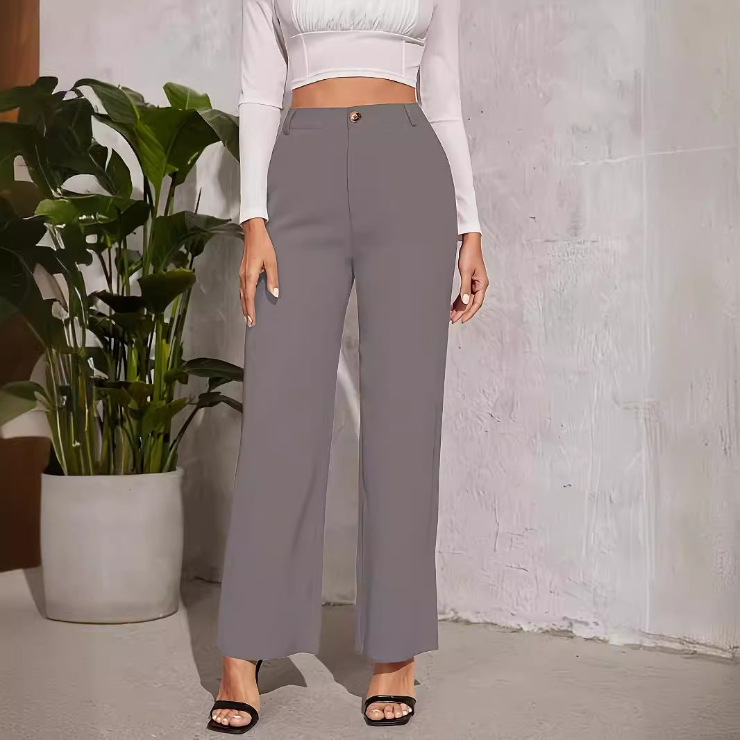 Damen weite Hochbundhose mit eleganter Knopfdetaillierung WW